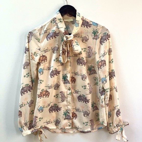 Modcloth Tops - ModCloth Dinosaur Blouse with Neck Tie